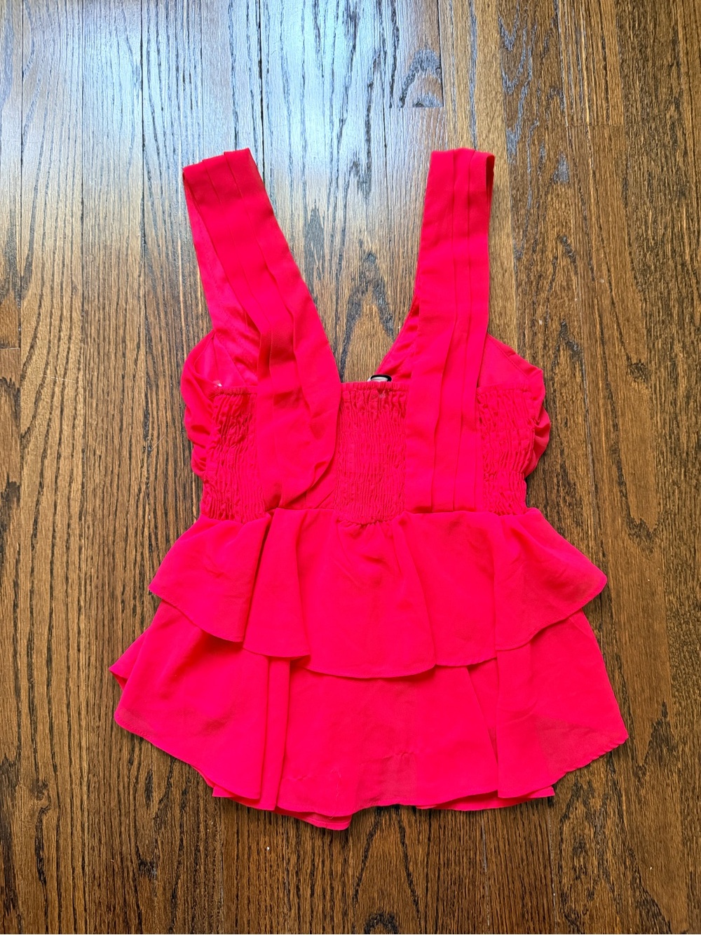 Red Ruffle Zip-Front Peplum Tank Top - Picture 5 of 6